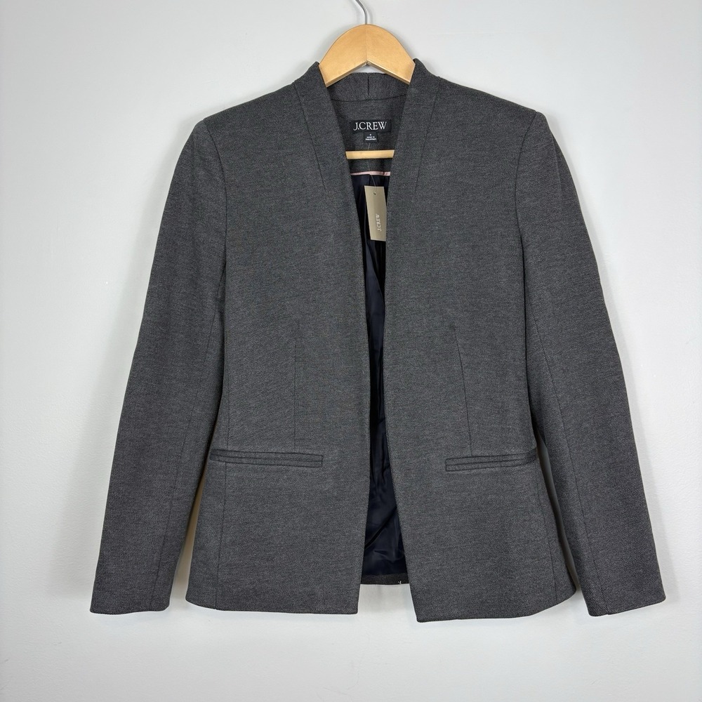 NWT J. Crew Going Out‎ Blazer Heather Dove Stretch Twill Open Front Jacket Sz 0